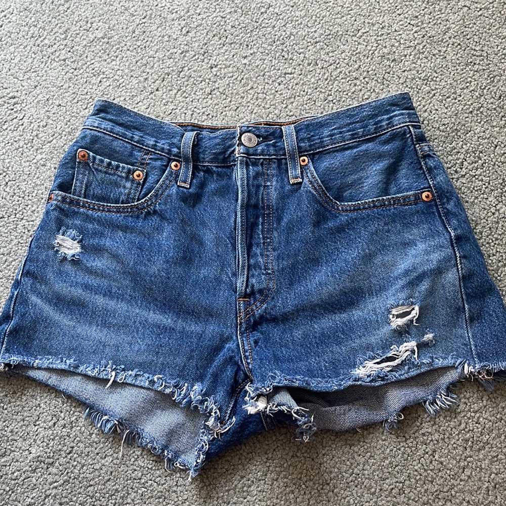 Levi’s 501 High Waisted Medium Wash Jean Shorts